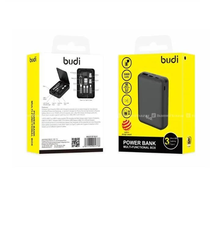 BUDI 5000mAh Power Bank Multi Cables Set 2
